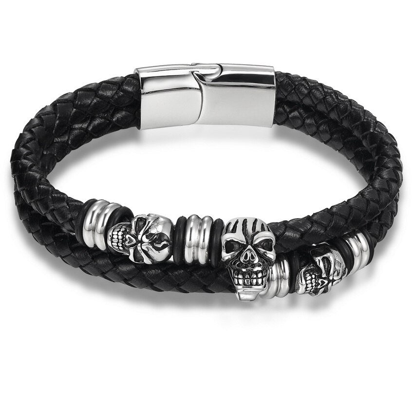 Snake Chain Leather Bracelets Rope Chain with Skeleton Pattern