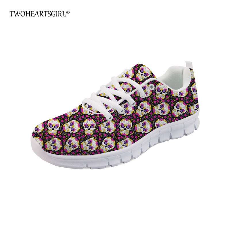 Sugar Skull Printed Fashion Women Shoes Classic Female Lace-up Mesh Walking Shoes