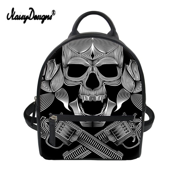 Women PU Leather Mini Balck Backpacks 3D Skull