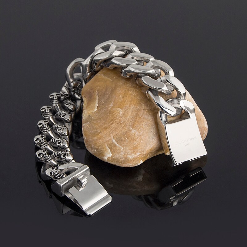 Men's Skull Head Bone Curb Stainless Steel Bracelets
