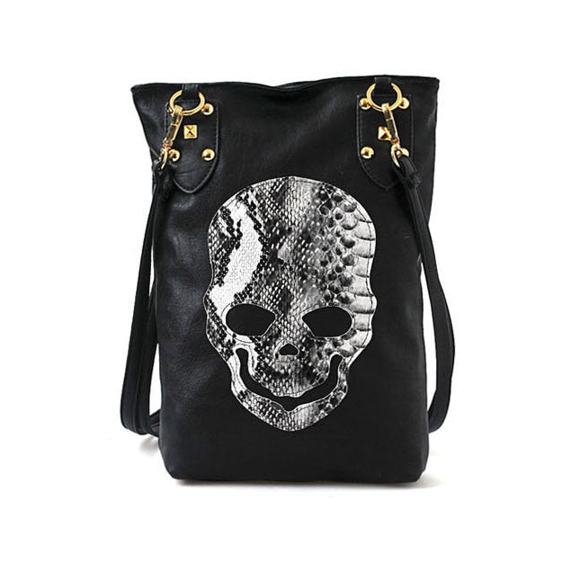 Hot 2019 New Punk Black Skull Face Designer PU leather Handbags