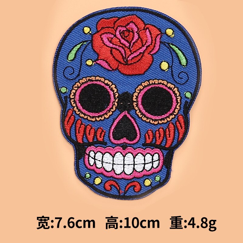 Embroidered Patches Sugar Skull Patch Mexico Day of the Dead Iron On Fabric Badges DIY Sewing Applique for Jackets Jeans