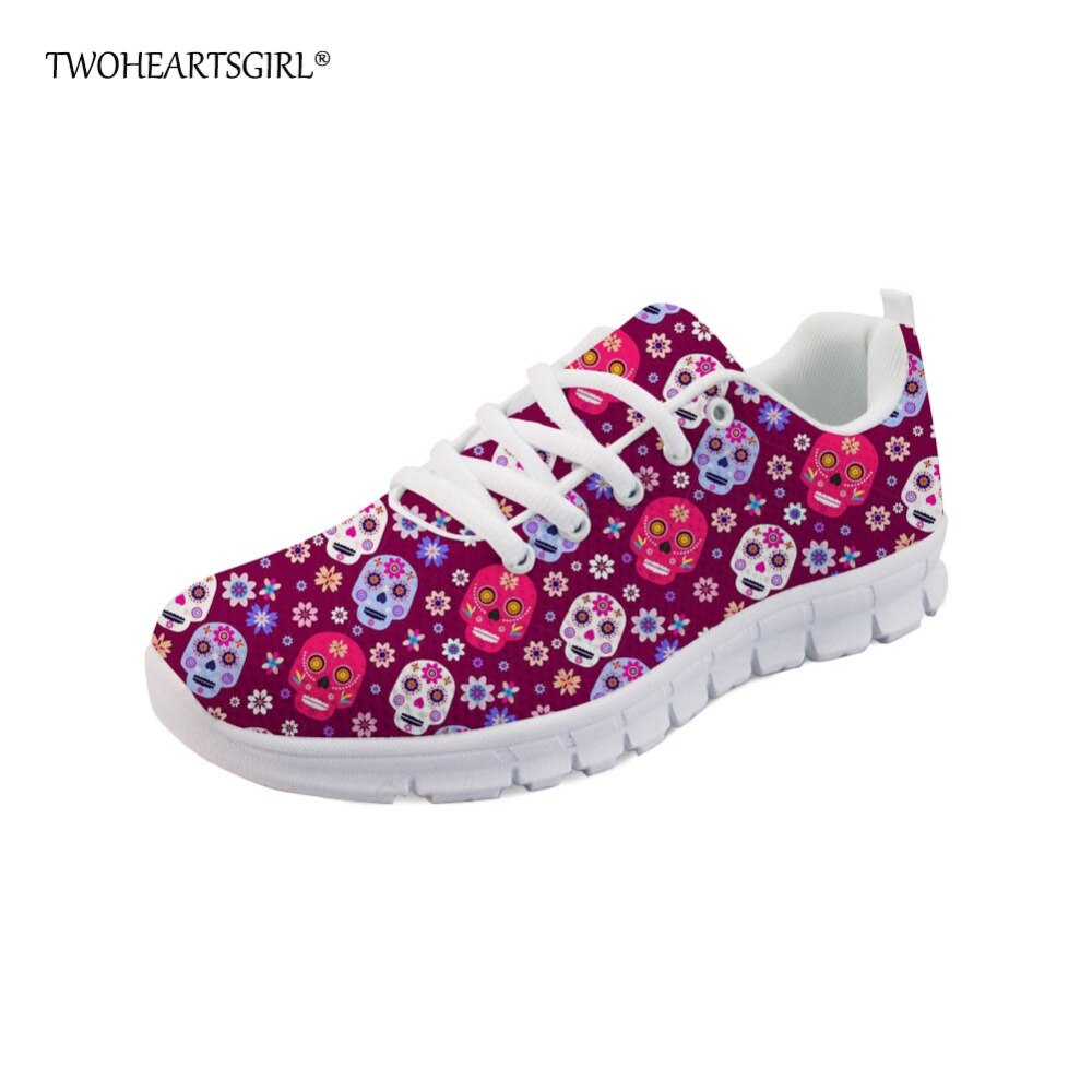 Sugar Skull Printed Fashion Women Shoes Classic Female Lace-up Mesh Walking Shoes