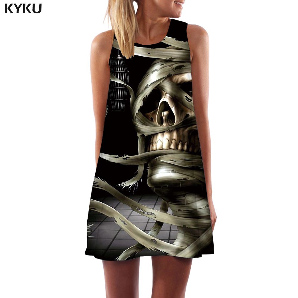 Skull Dress Women Black Short Geometric Korean Style