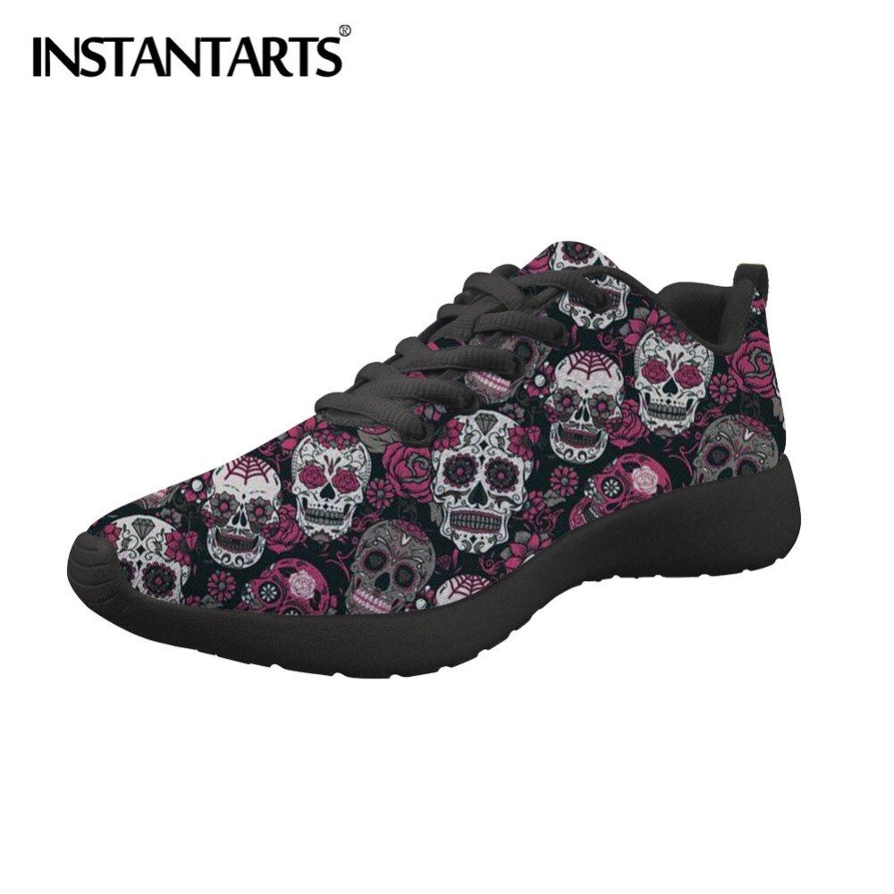 Ladies Flats Shoes Lace Up Classic Sugar Skulls Printing Women