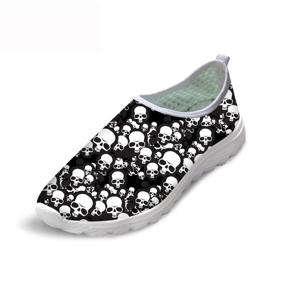 Summer Skid-Proof Nurse Flat Shoes Women 3D Hand Painted Skull