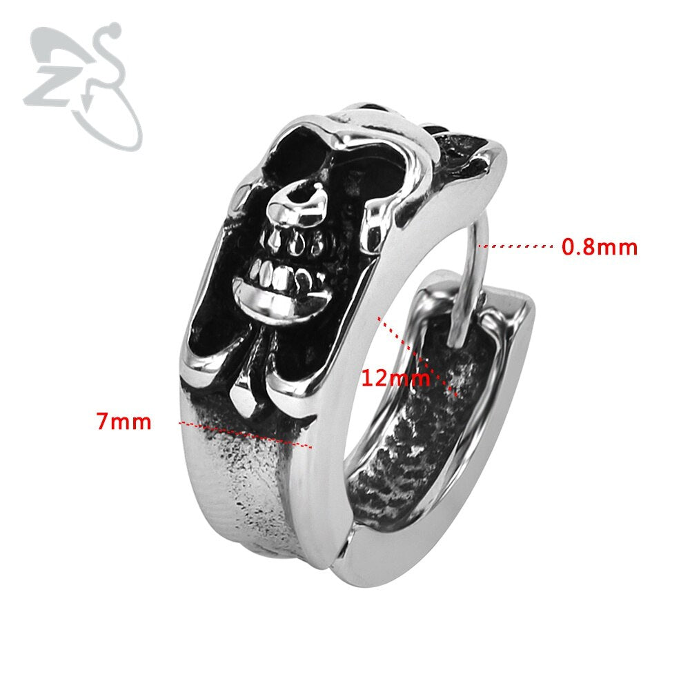 2pcs Skull Ear Hoop Earring 316 Stainless Steel Aros Circle Earring