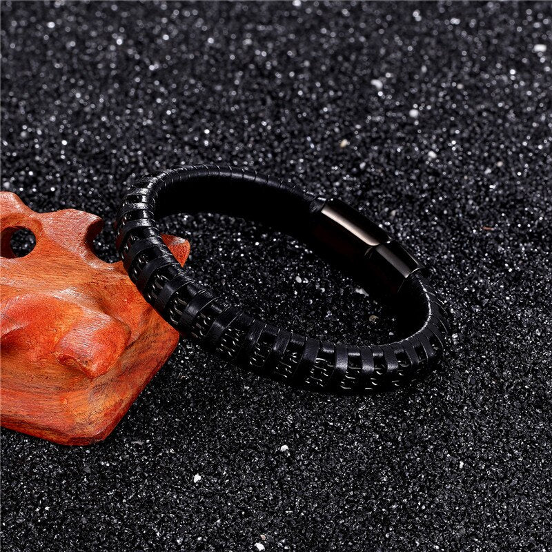 Fashion Black Braided Genuine Leather Bracelet