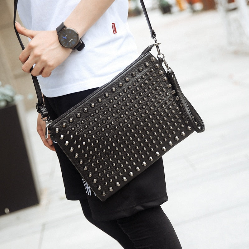 Skeleton rivet skull Unisex Fashion Women Clutch Bag Pu Leather Crossbody Bag Punk Style Shoulder Bag Unisex and Women Rivet Handbag Purse