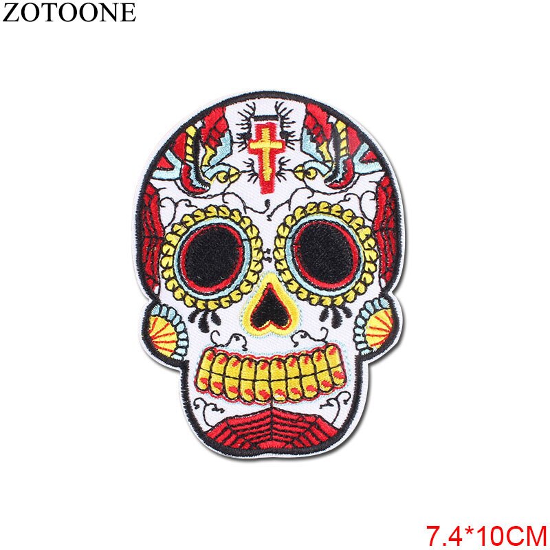 Punk Rock Skull Embroidery Patches For Clothing Flower Rose Skeleton Iron