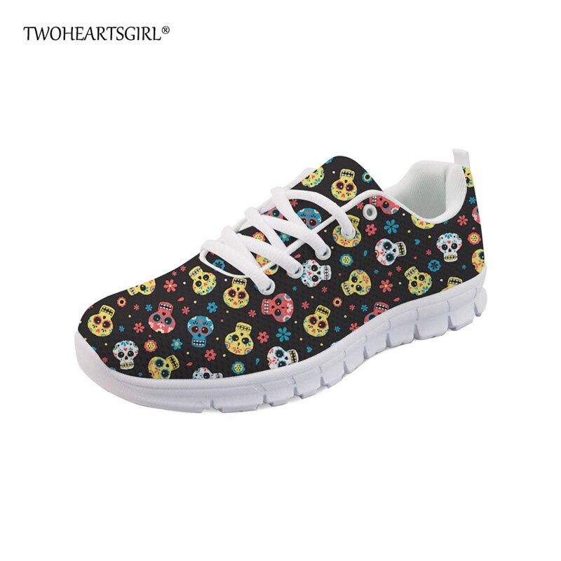 Sugar Skull Printed Fashion Women Shoes Classic Female Lace-up Mesh Walking Shoes