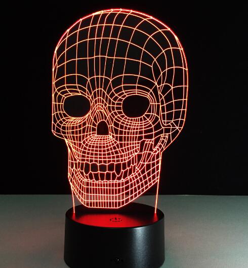 3D LED Color Night Light Changing Lamp Halloween Skull Light Acrylic 3D