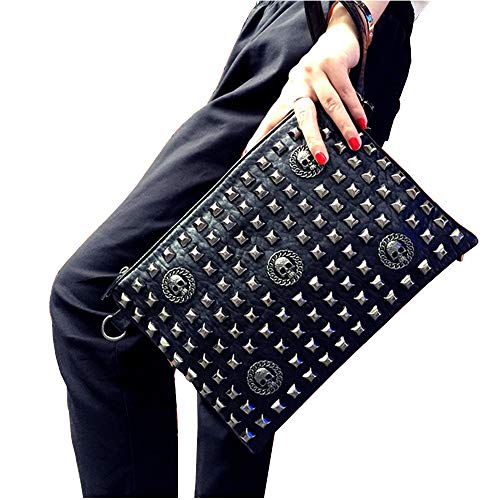 Women Classic Gothic Skull Rivet Clutch Purses Punk