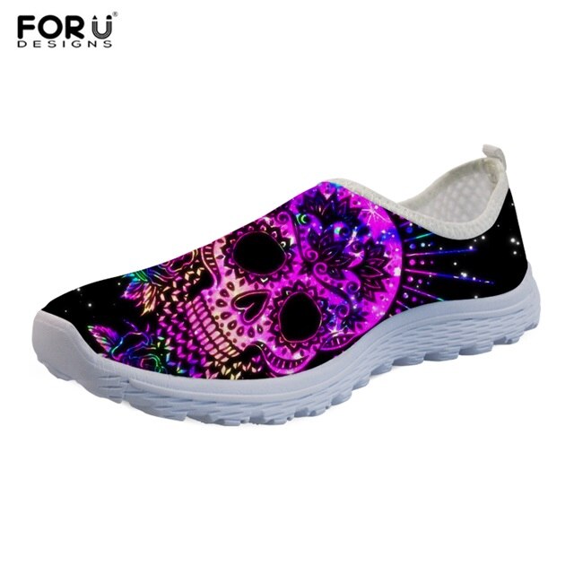 Skull Galaxy Printing Girl Mesh Flats School Student Casual Walking Sneakers