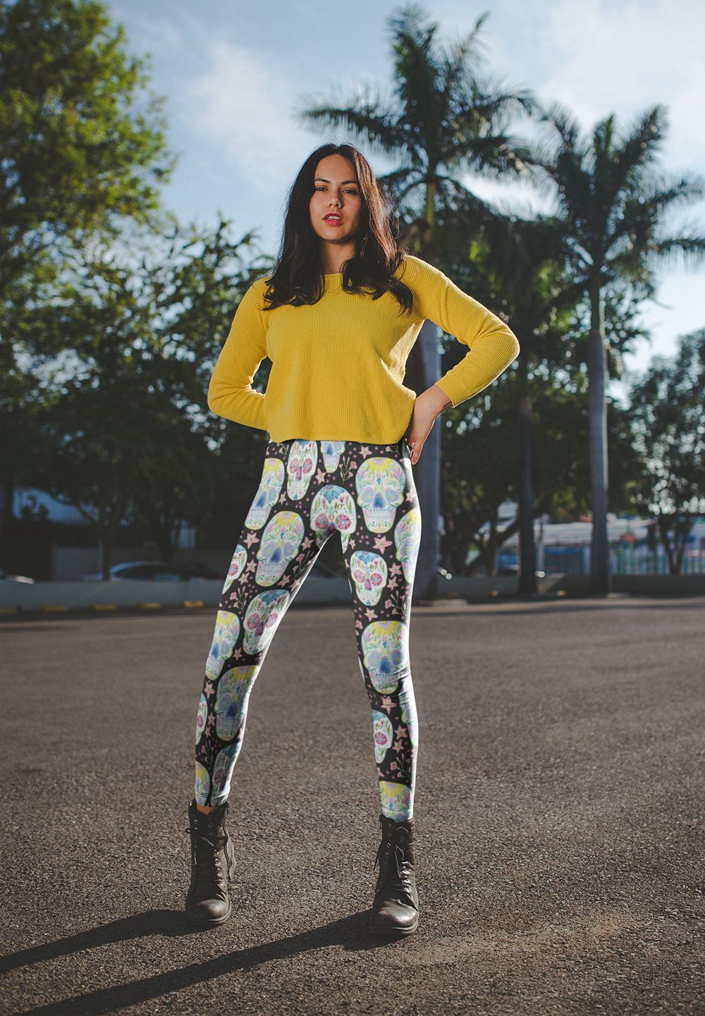 Women Girls Candy Skull Printed Leggings