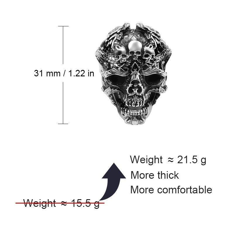 Real 925 Sterling Silver Skull Ring Men Adjustable Dragon Ring