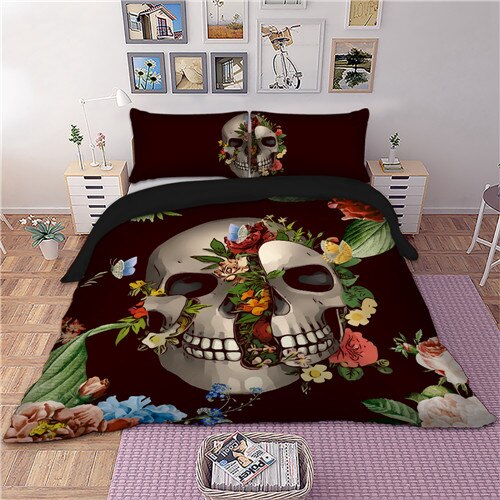 Rose sugar skull printed Bedding Set for comforter Queen King