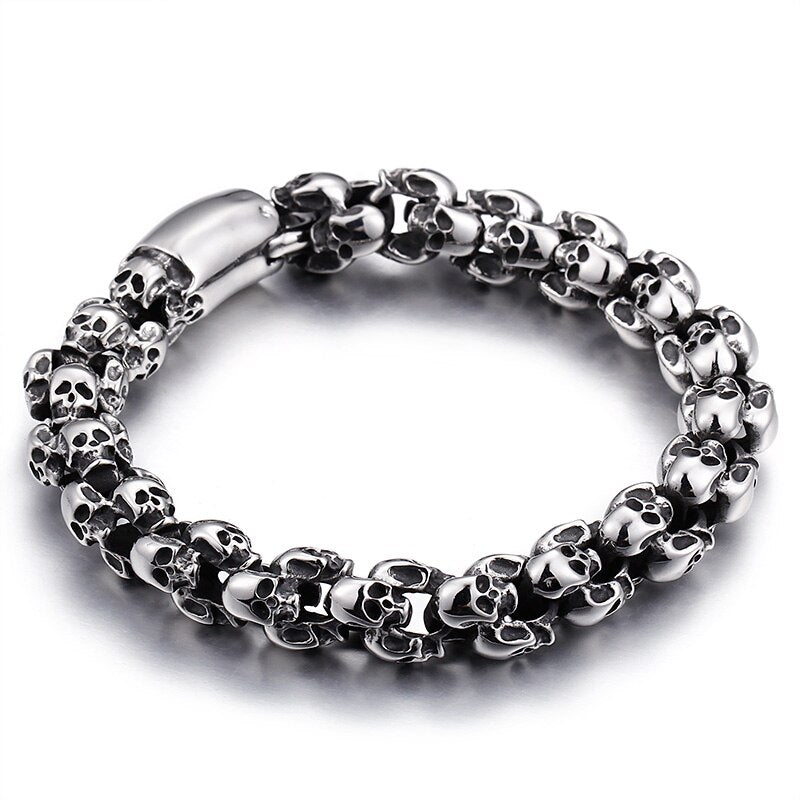 Mens Bracelets 2018 Punk Rocker Full Skull Charm Bracelet