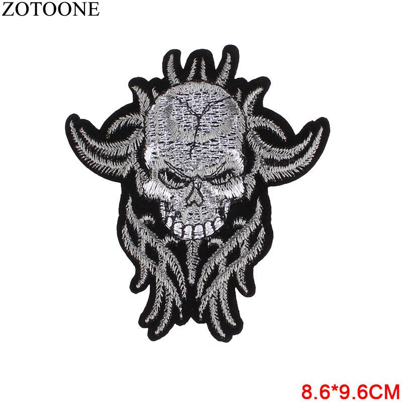 Punk Rock Skull Embroidery Patches For Clothing Flower Rose Skeleton Iron