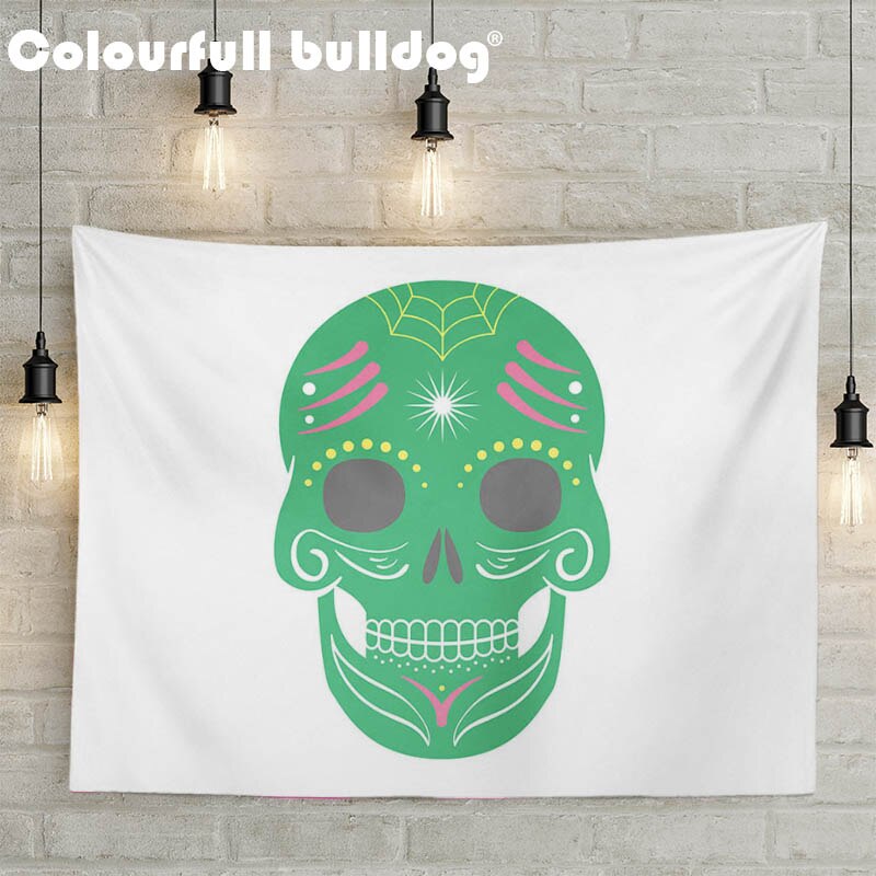 Cartoon Mexican Sugar Skull Tapestry Hanging Red Orange Flowers Wall Blankets