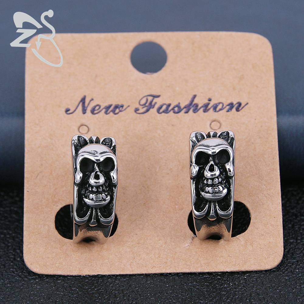 2pcs Skull Ear Hoop Earring 316 Stainless Steel Aros Circle Earring