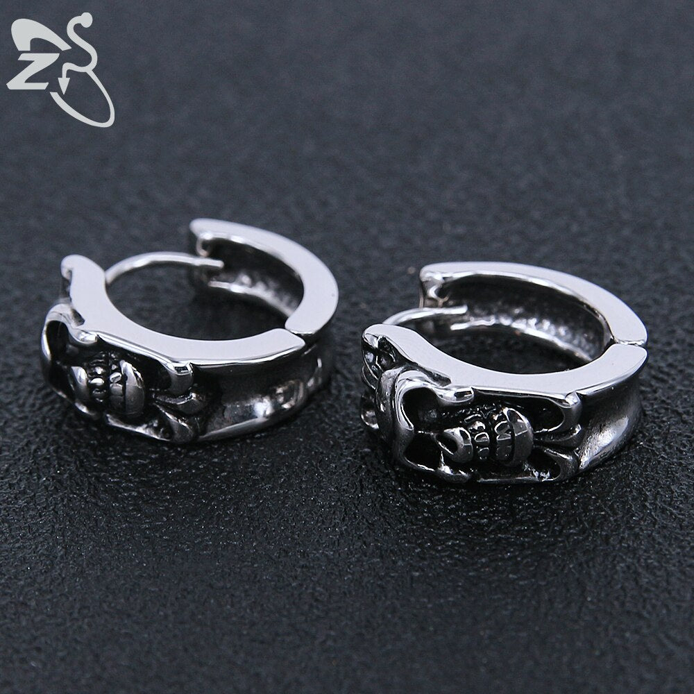 2018 New Stainless Steel Punk Earrings for Man Skull Hoop Earring