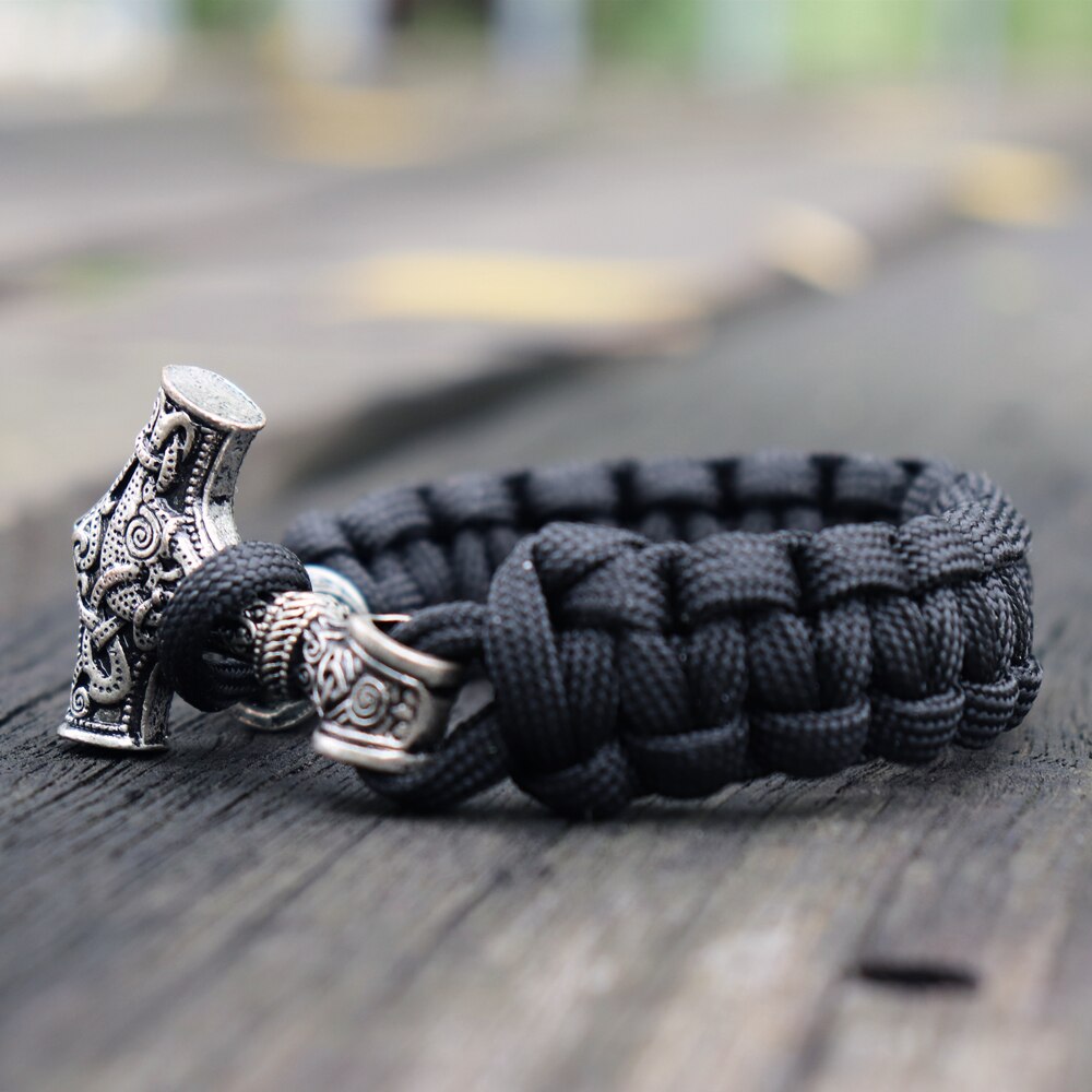 Mens Viking Mjolnir Leather Bracelet Thor hammer