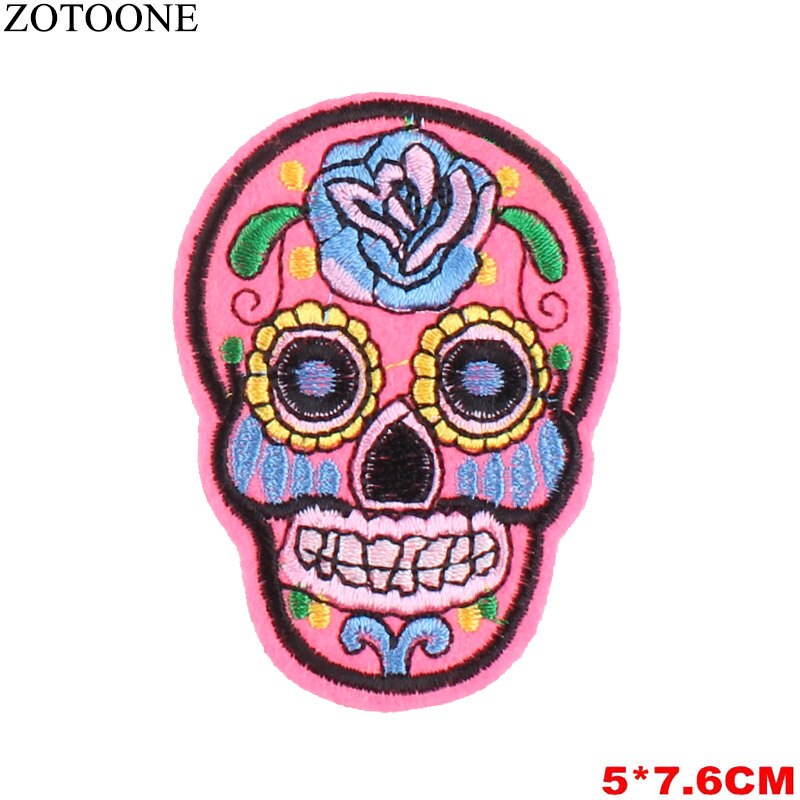 Punk Rock Skull Embroidery Patches For Clothing Flower Rose Skeleton Iron