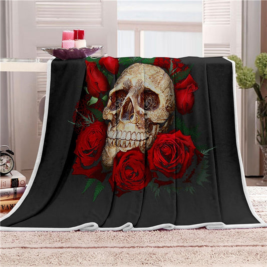 Double layer thick 3d skull blanket flag pattern sherpa plush throw blanket