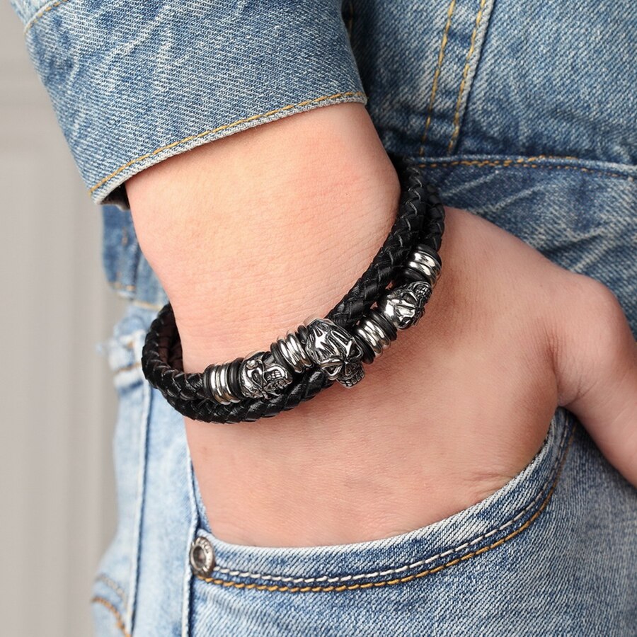 Snake Chain Leather Bracelets Rope Chain with Skeleton Pattern