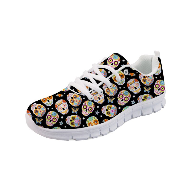 Black Floral Sugar Skull Flats Women Casual Shoes Classic Female Ladies Sneakers