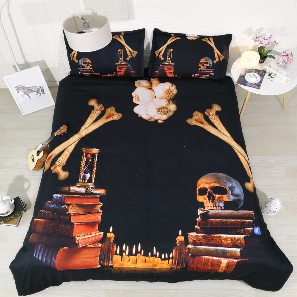 3pcs all kids dark color bedroom set with sugar skull bedding