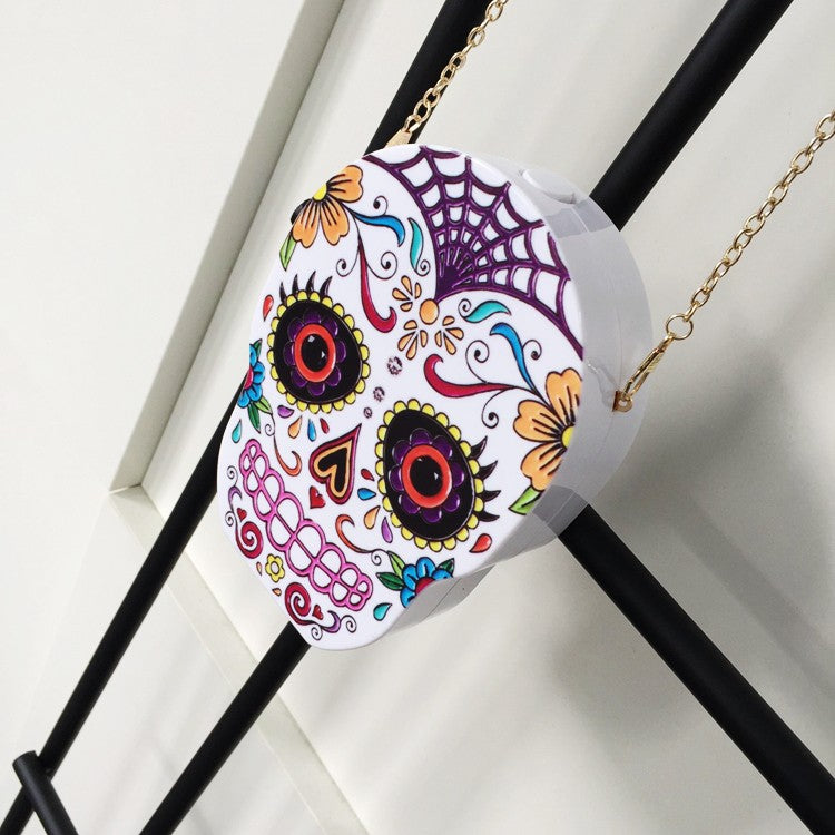 New arrival fashion personality skull pattern painted black & white acrylic Party Clutch shoulder bag ladies handbag flap purse