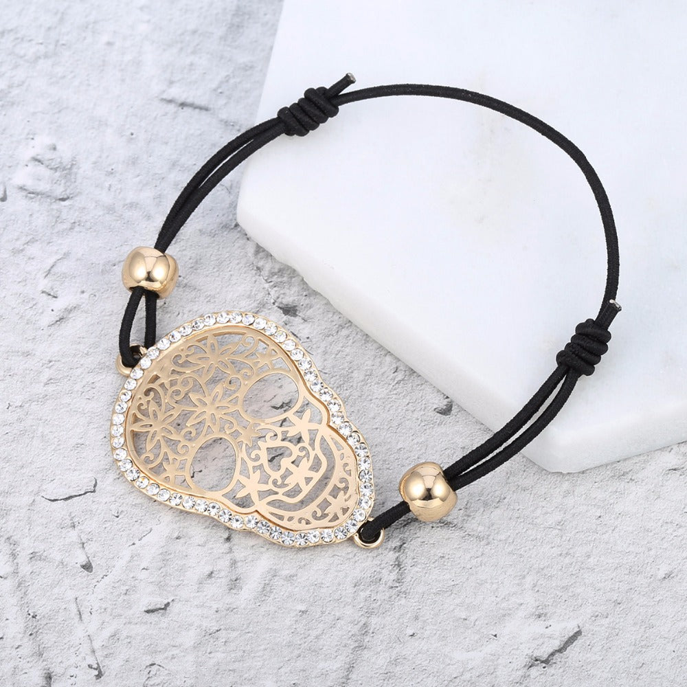 Trendy Gold Skull Jewelry for Women Flower Skeleton Crystal Earring