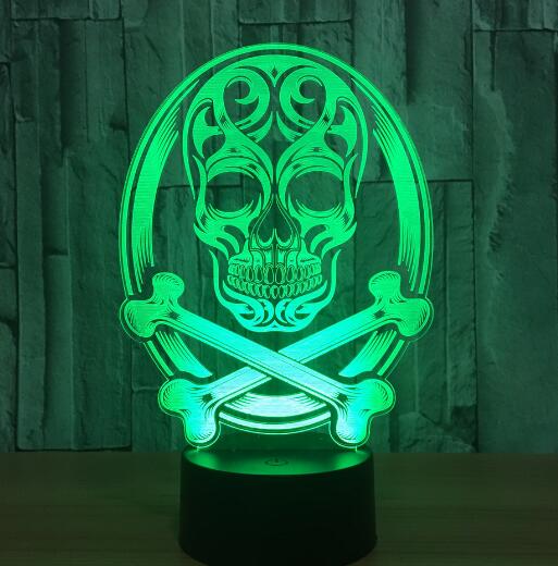 3D LED Color Night Light Changing Lamp Halloween Skull Light Acrylic 3D