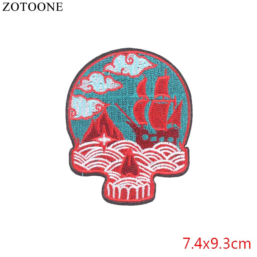 Punk Rock Skull Embroidery Patches For Clothing Flower Rose Skeleton Iron