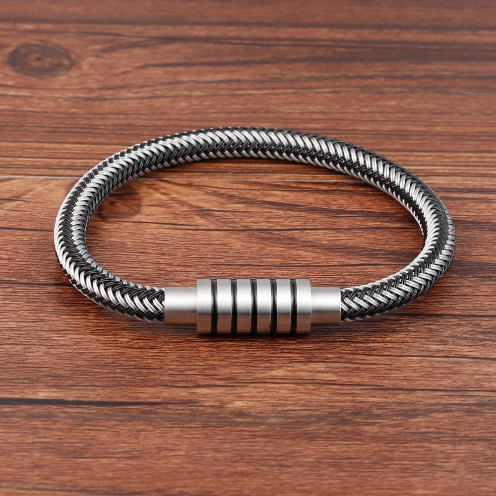 Punk Threaded Button Metal Weaving Bracelet