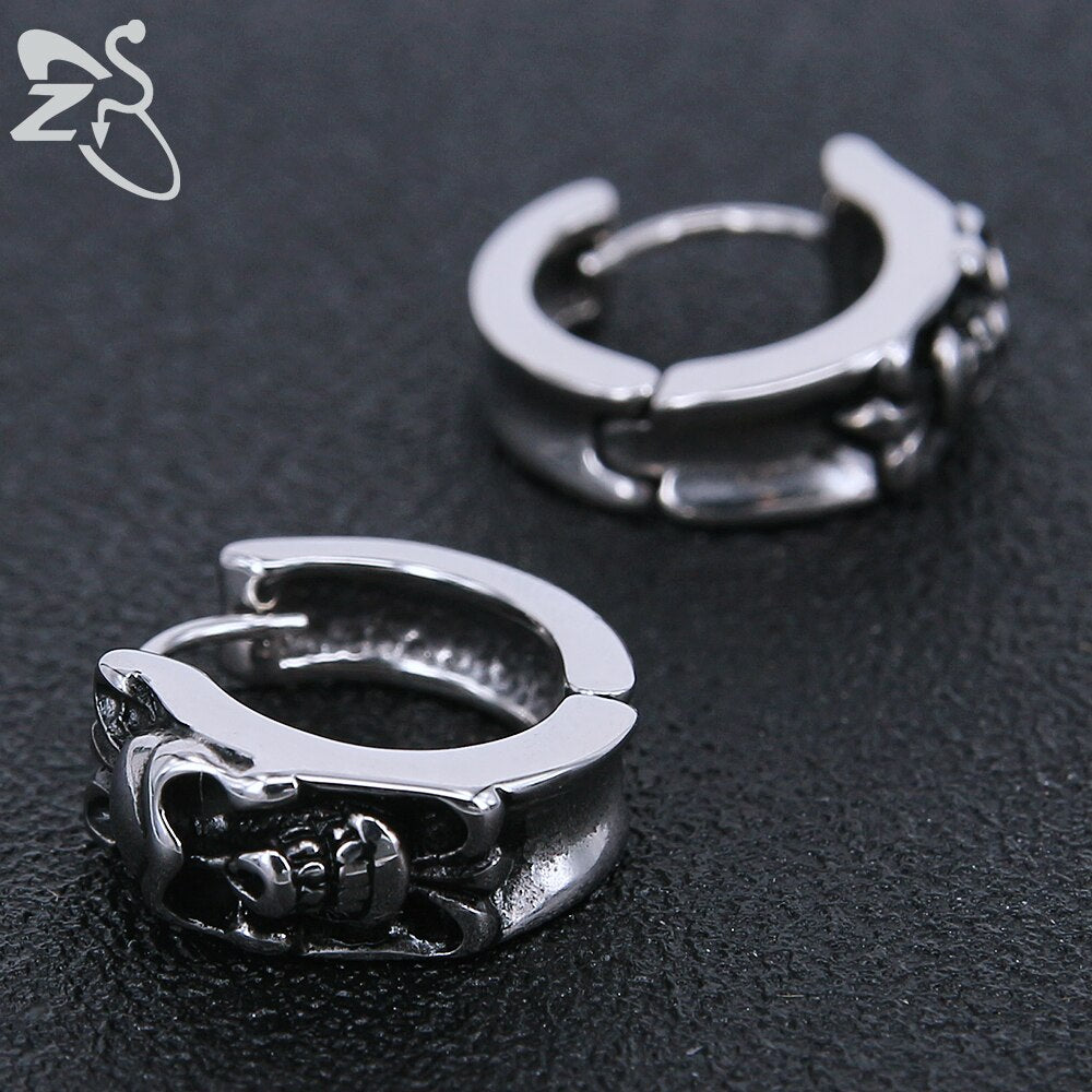 2018 New Stainless Steel Punk Earrings for Man Skull Hoop Earring