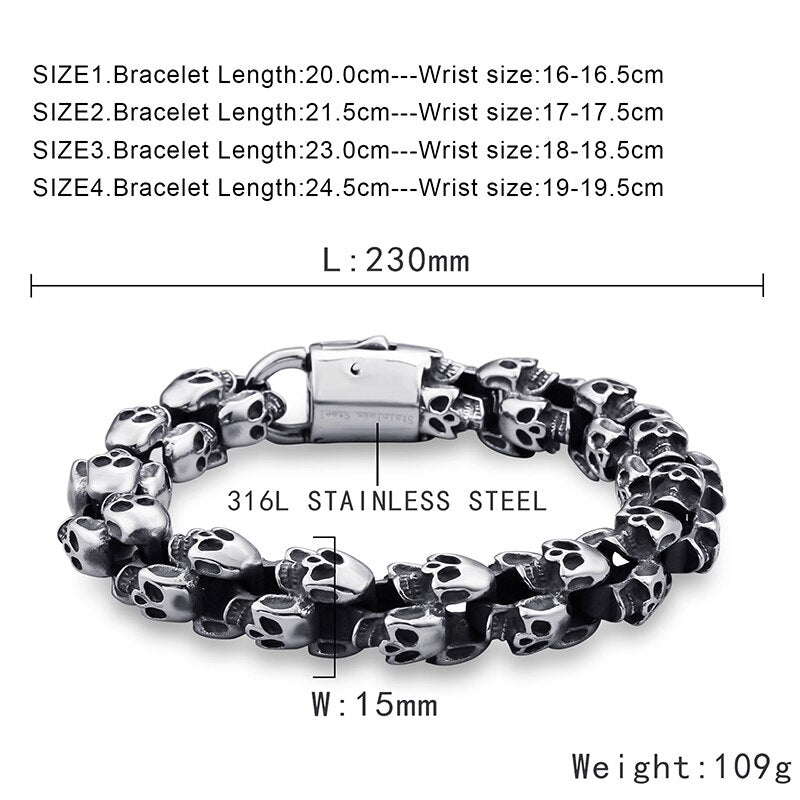 Large Stainless Steel Shiny Skull Charm Bracelets Men's Bracelet