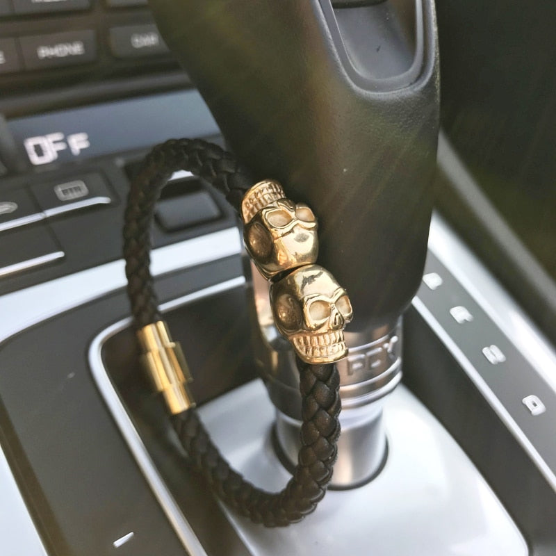 skull bracelet men/Genuine leather/Skeleton/Skull/bracelet homme Black