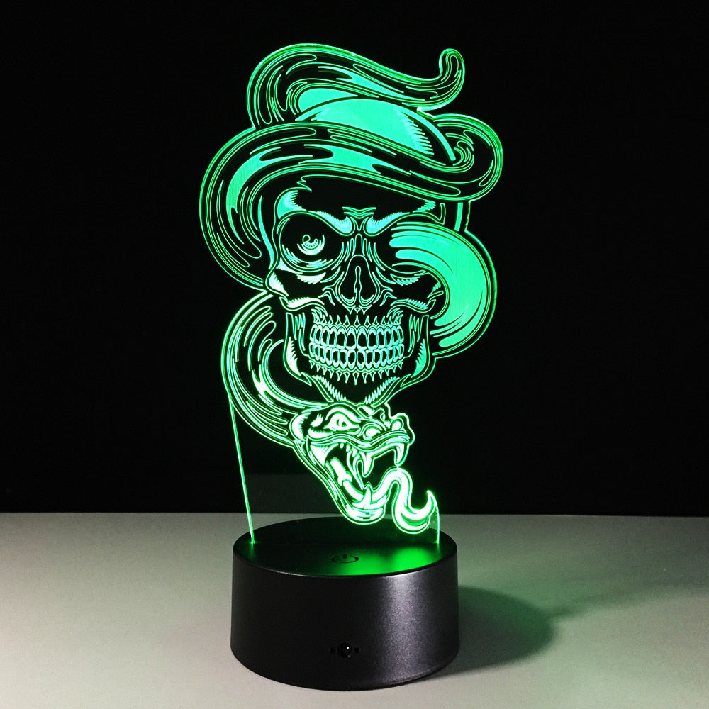 3D LED Color Night Light Changing Lamp Halloween Skull Light Acrylic 3D