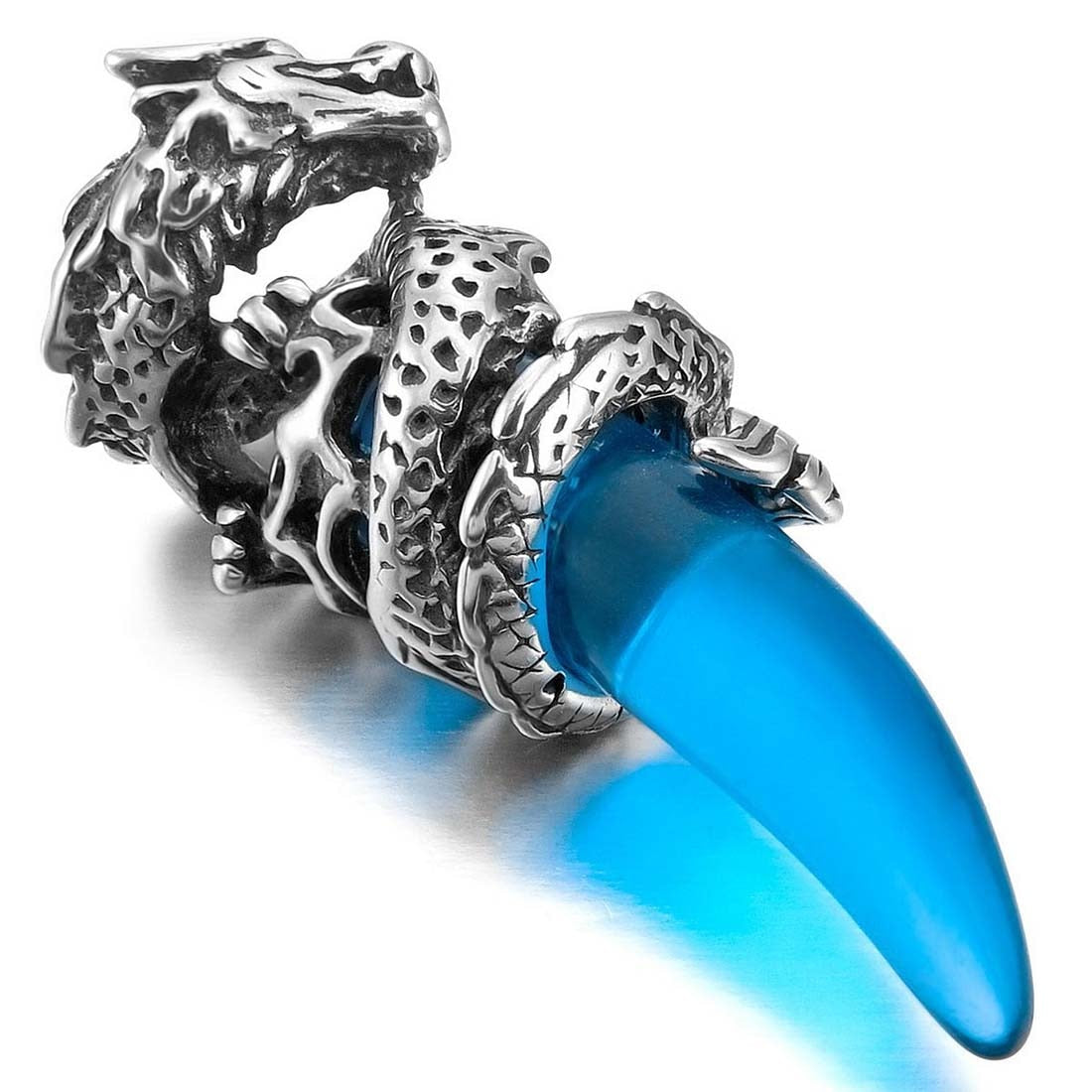 Stainless Steel Pendant Necklace Crystal silver-color Blue Dragon Wolf Tooth Man