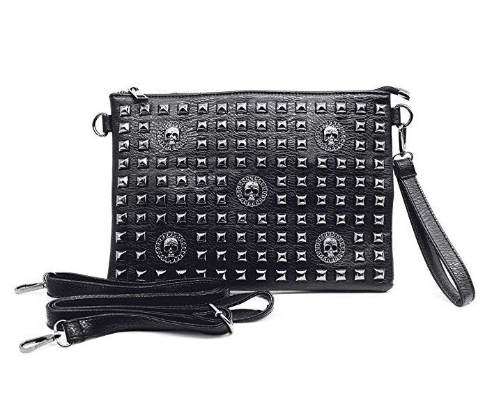 Women Classic Gothic Skull Rivet Clutch Purses Punk