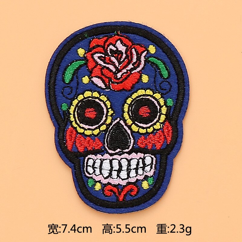 Embroidered Patches Sugar Skull Patch Mexico Day of the Dead Iron On Fabric Badges DIY Sewing Applique for Jackets Jeans