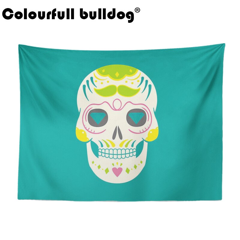 Cartoon Mexican Sugar Skull Tapestry Hanging Red Orange Flowers Wall Blankets