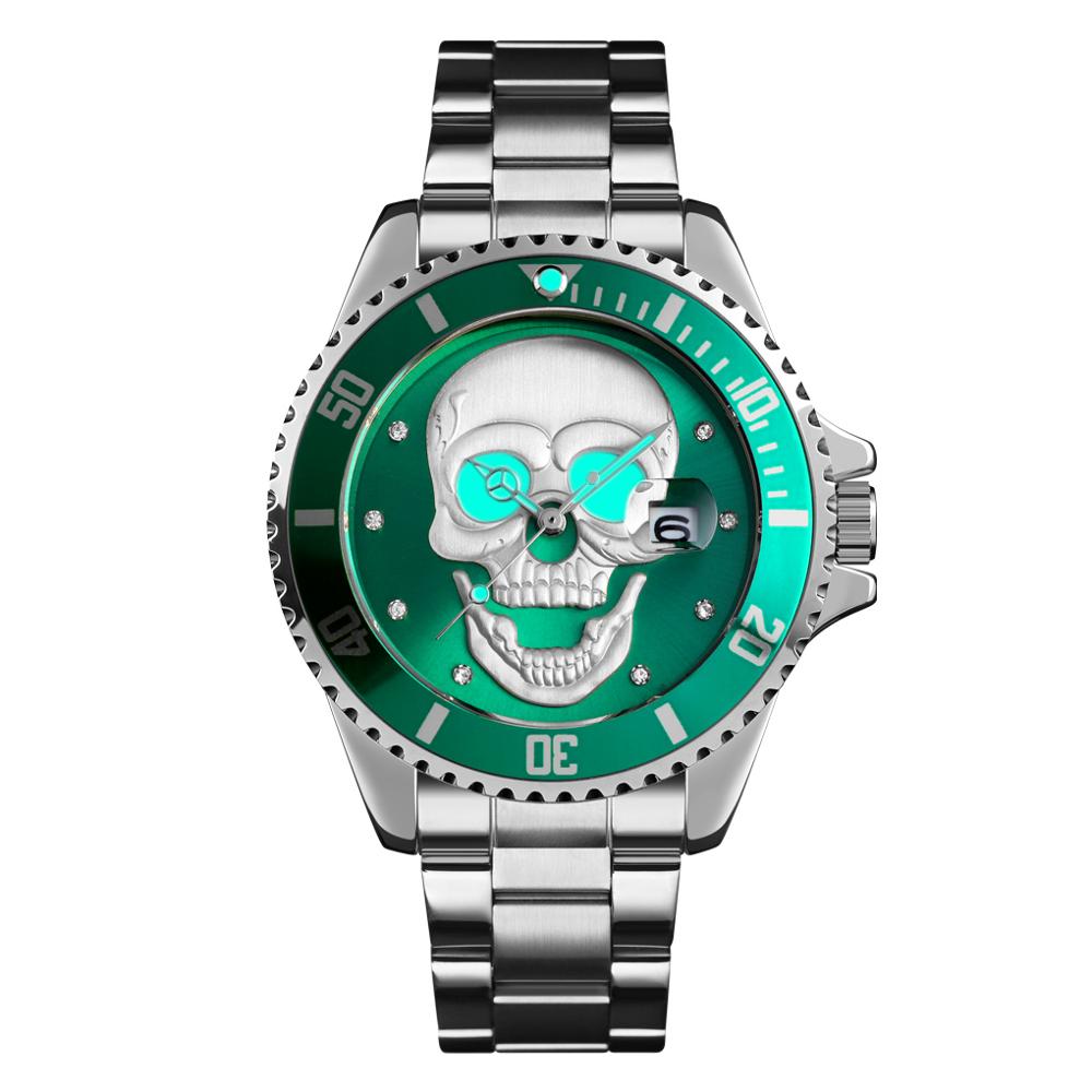 Skull Quartz Watch Men Skeleton Creative Watches Stainless Steel Male Clock Waterproof Wristwatch