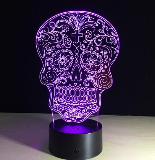 3D LED Color Night Light Changing Lamp Halloween Skull Light Acrylic 3D