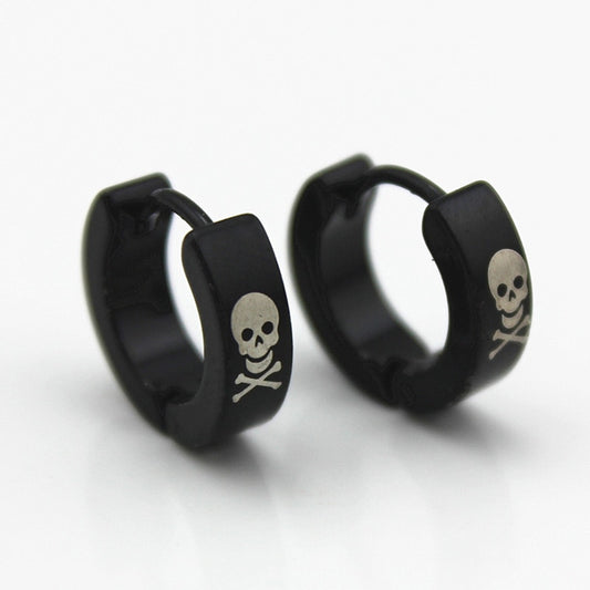 10 pairs/lot Men Stainless Steel Hoop Earrings Women Black Skull