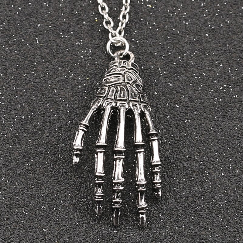 Skull Hand Necklace Skeleton Bone Claw Gothic Punk Vintage Antique Bronze Silver