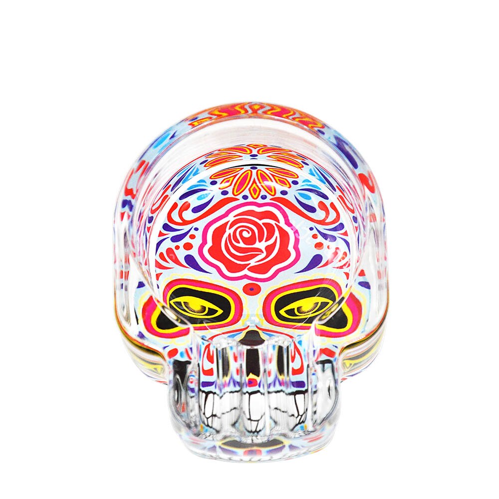 Handmade Sugar Skull Glass Ashtray Three Cigarette Ash Holder Ashtray